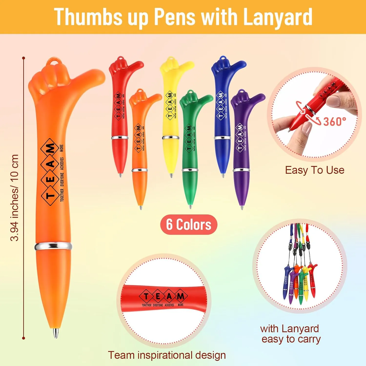 24 Set Team Employee Appreciation Gift Bulk Thumbs up Pens with Lanyard Motivational Bookmarks Hand Gesture Ballpoint Pen Team Building Gifts for Dispatcher Patient Access Week