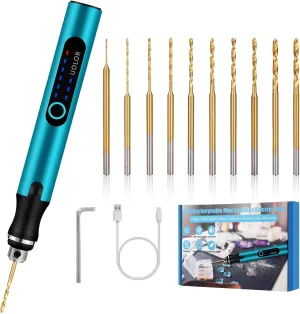 3-Speed Cordless Mini Drill Pen, Rechargeable DIY Electric Hand Drill with 10 Small Drill Bits, Micro Drill Set for Jewelry Making Stone Plastic Resin Keychains