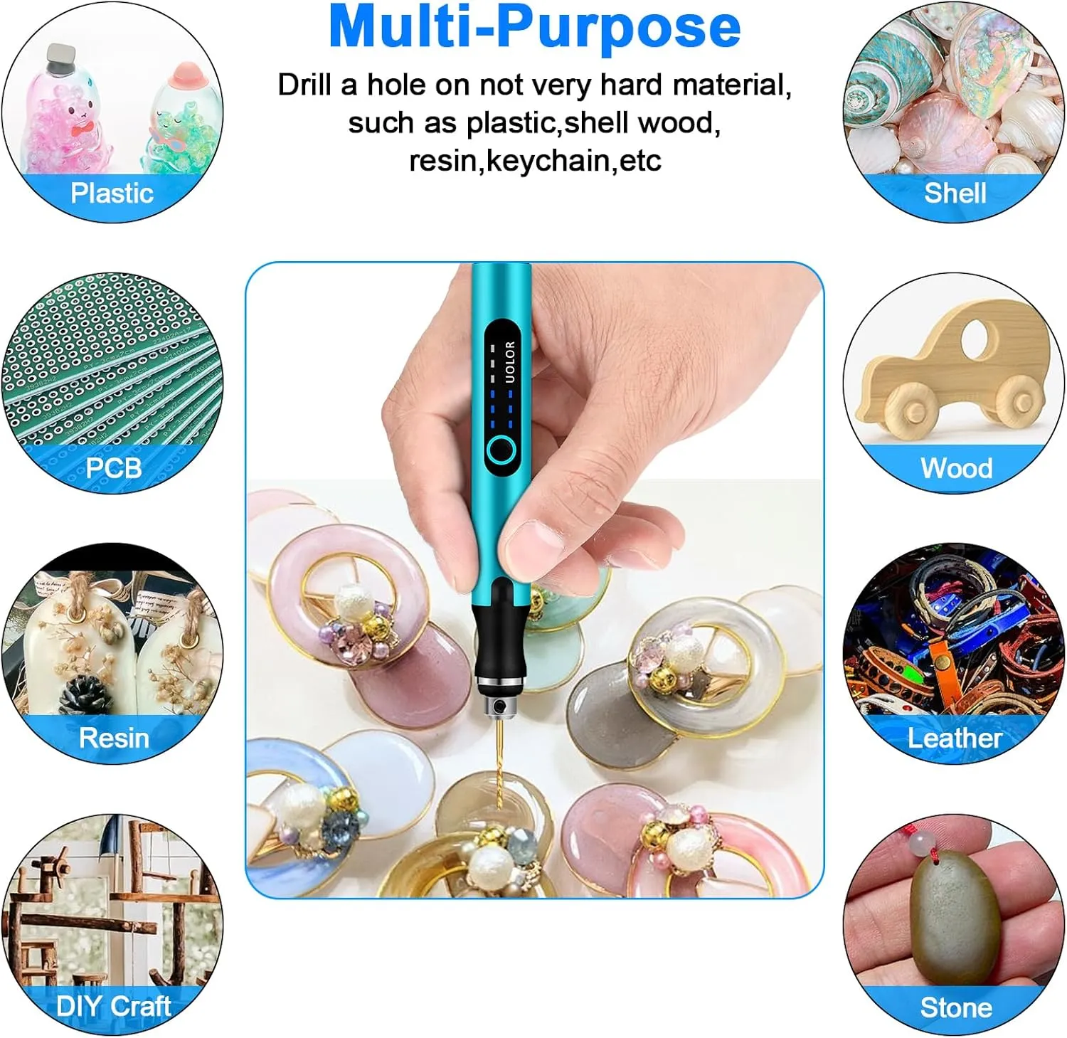 3-Speed Cordless Mini Drill Pen, Rechargeable DIY Electric Hand Drill with 10 Small Drill Bits, Micro Drill Set for Jewelry Making Stone Plastic Resin Keychains