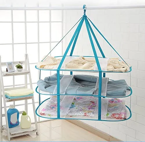 3-Tier Portable Mesh Clothes Hanging Dryer, Foldable Sweater Drying Rack, Collapsible Hanging Laundry Rack
