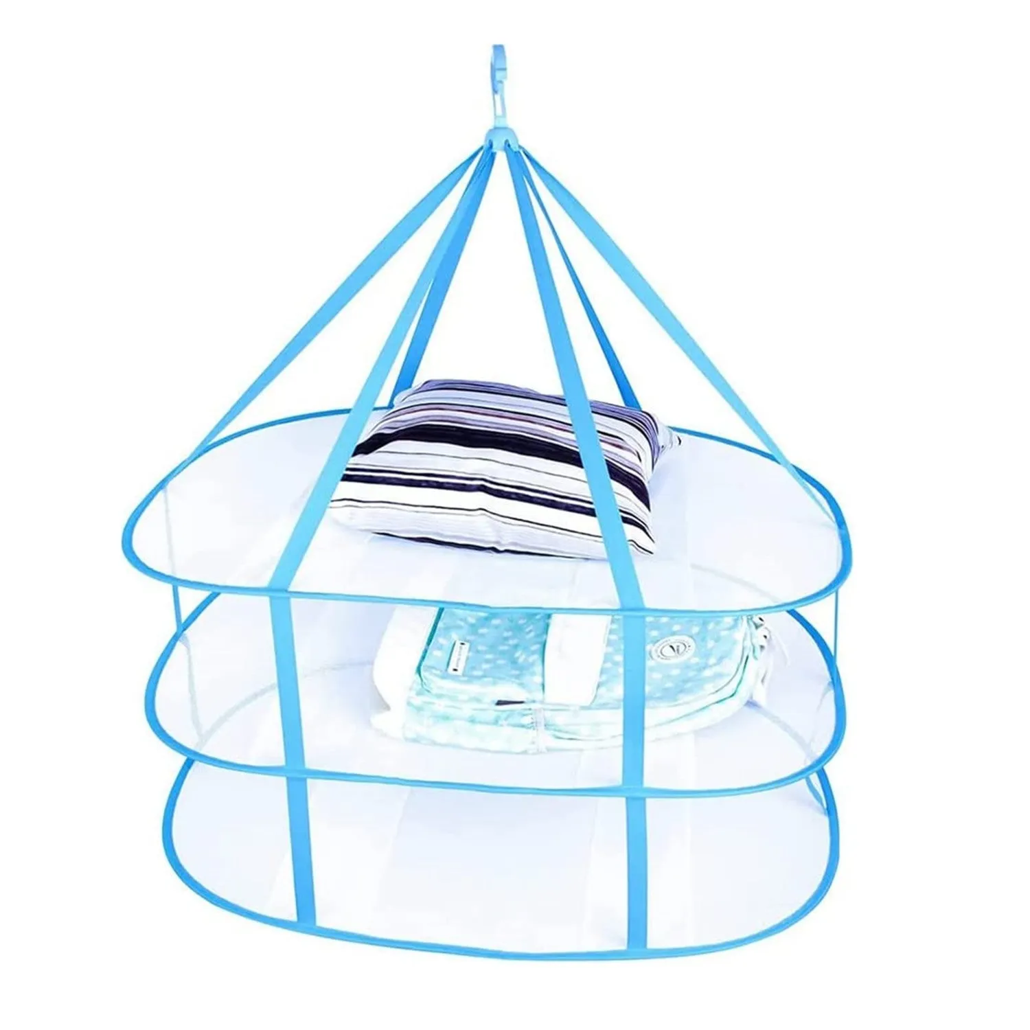 3-Tier Portable Mesh Clothes Hanging Dryer, Foldable Sweater Drying Rack, Collapsible Hanging Laundry Rack