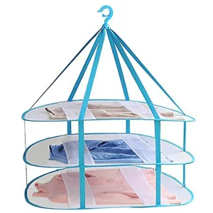 3-Tier Portable Mesh Clothes Hanging Dryer, Foldable Sweater Drying Rack, Collapsible Hanging Laundry Rack