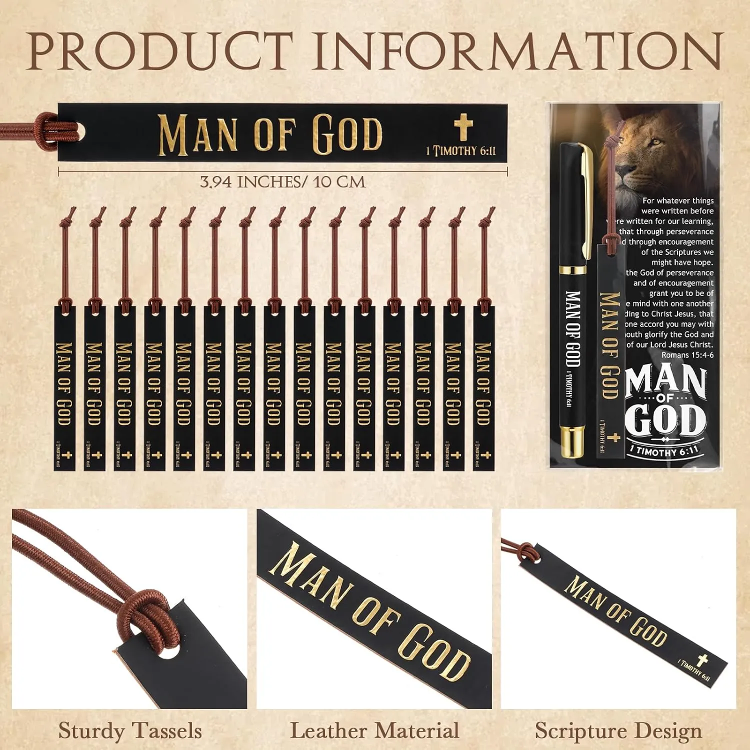30 Sets Father's Day Bulk for Church Gifts Man of God Pens Leather Bookmarks Inspirational Christian Bible Verse Pens Religious Cards and Gift Bags for Dad Men Church Members Party Favors