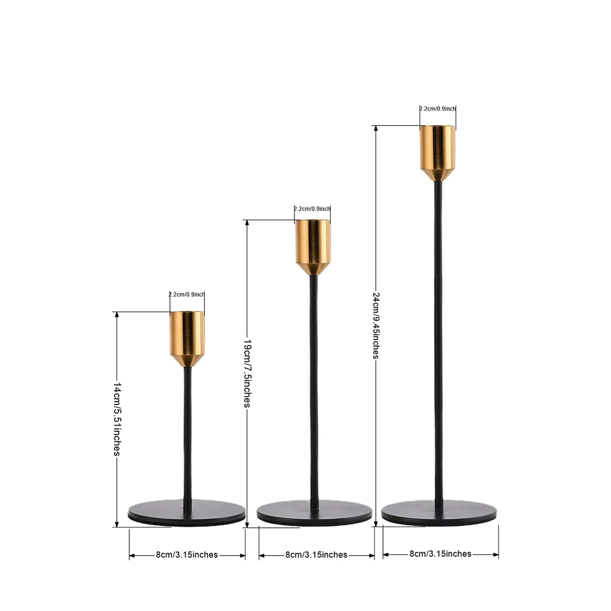 3pc Candlestick Set - Black and Brass