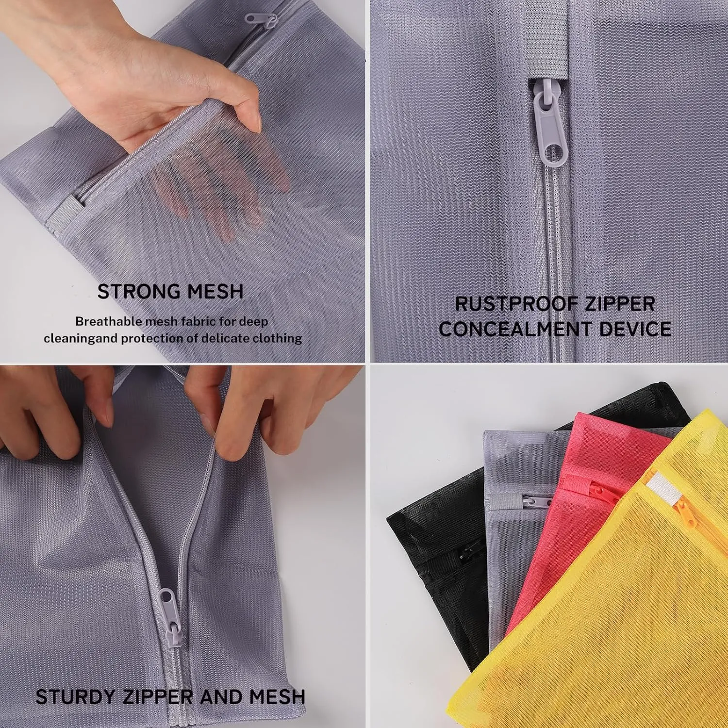 3Pcs Mesh Laundry Bags for Delicates with Premium Zipper, Travel Storage Organize Bag, Clothing Washing Bags for Laundry (YELLOW RED, 6)