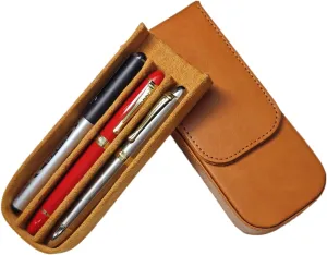 3Slots Leather Fountain Pen Case Collector Organizer - Handmade Pen Case Vintage Crazy Horse Print Leather Pen Protective Sleeve Cover Pen Storage Gift Box (Yellow)