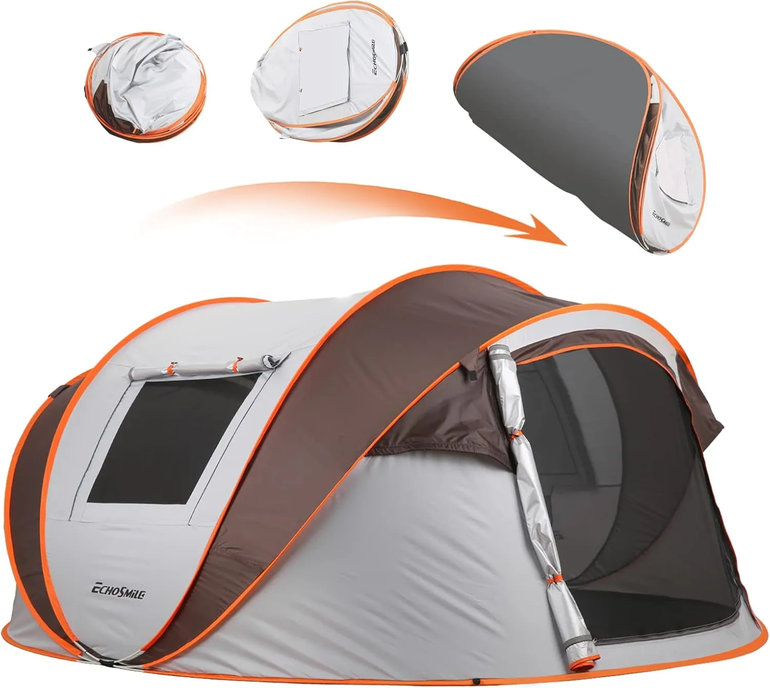 4-6 Persons White Light Orange Pop-Up Beach Tent Instant Family Camping Shelter