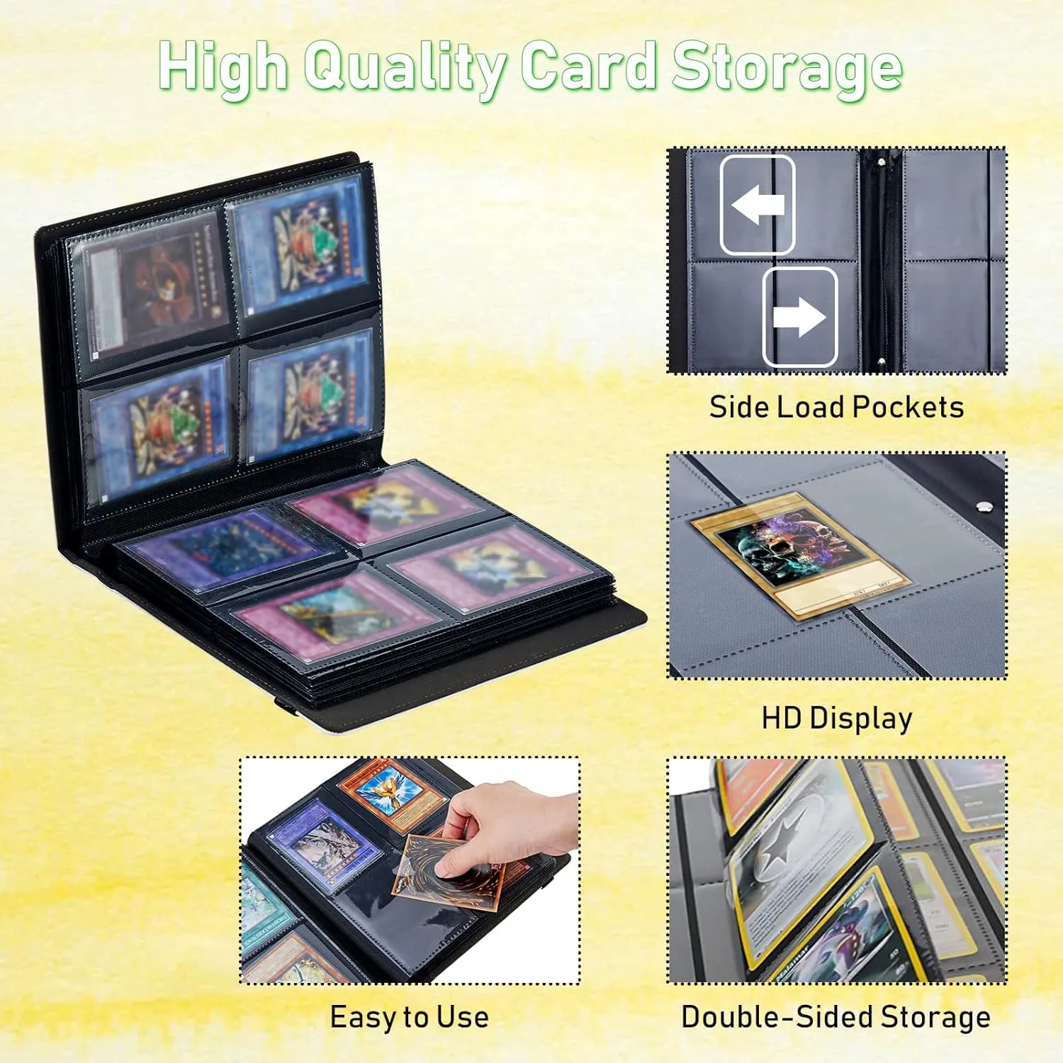 4 Pocket Card Binder with Cherry Blossom and Fish Pattern, 400 Cards Slot, Faux Leather Material, 7.5 x 8.3 x 2.7 in