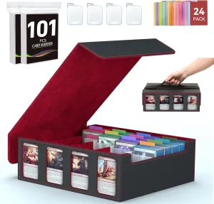 4-Row Trading Card Storage Box, Bulk Cards Case for 3200  Mtg tcg Magic Playing Game Card Organizer, Commander Deck Box with 4 Supports & 24 Dividers & Strap & 101 Sleeves