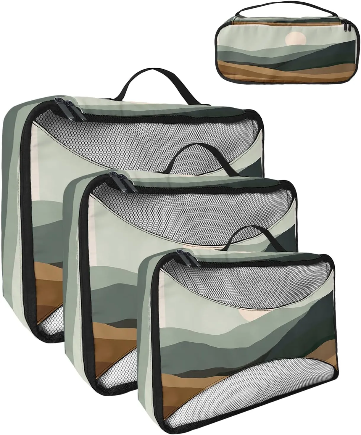 4 Set Packing Cubes - Abstract Distant Mountain Sunset Landscape Packing Cubes for Carry on Suitcase Lightweight Travel Essential Bag for Clothes Shoes Cosmetics Toiletry