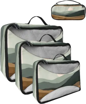 4 Set Packing Cubes - Abstract Distant Mountain Sunset Landscape Packing Cubes for Carry on Suitcase Lightweight Travel Essential Bag for Clothes Shoes Cosmetics Toiletry