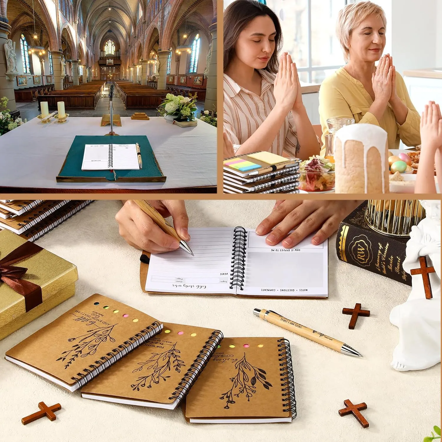 40 Pcs Christian Gifts Bulk Father's Day Church Gifts Prayer Journal Aesthetic Religious Spiral Notebooks with Sticky Notes Bible Verse Pens for Men Women Sunday School (Study Page Style)