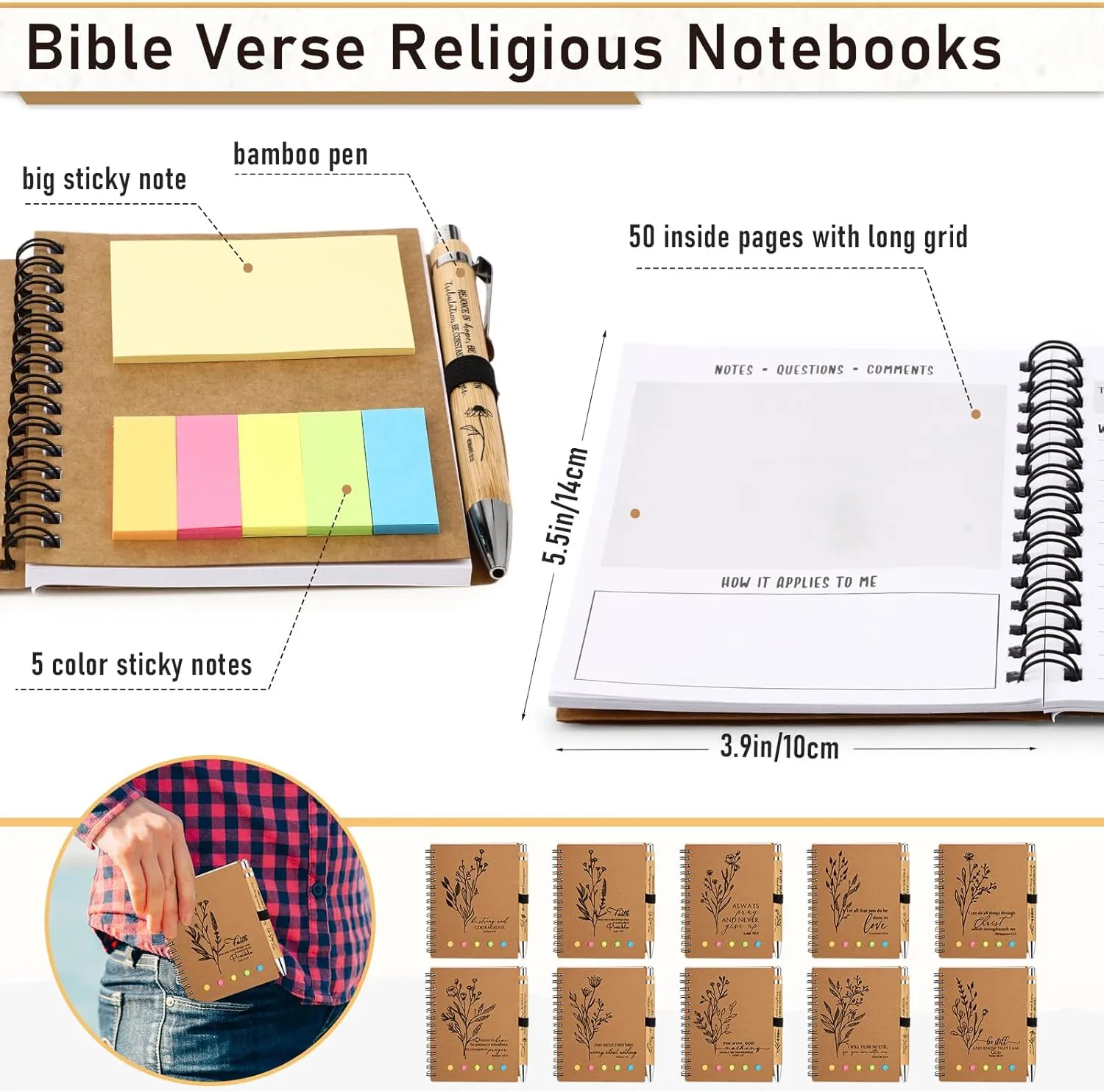 40 Pcs Christian Gifts Bulk Father's Day Church Gifts Prayer Journal Aesthetic Religious Spiral Notebooks with Sticky Notes Bible Verse Pens for Men Women Sunday School (Study Page Style)