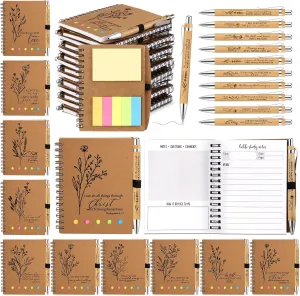 40 Pcs Christian Gifts Bulk Father's Day Church Gifts Prayer Journal Aesthetic Religious Spiral Notebooks with Sticky Notes Bible Verse Pens for Men Women Sunday School (Study Page Style)