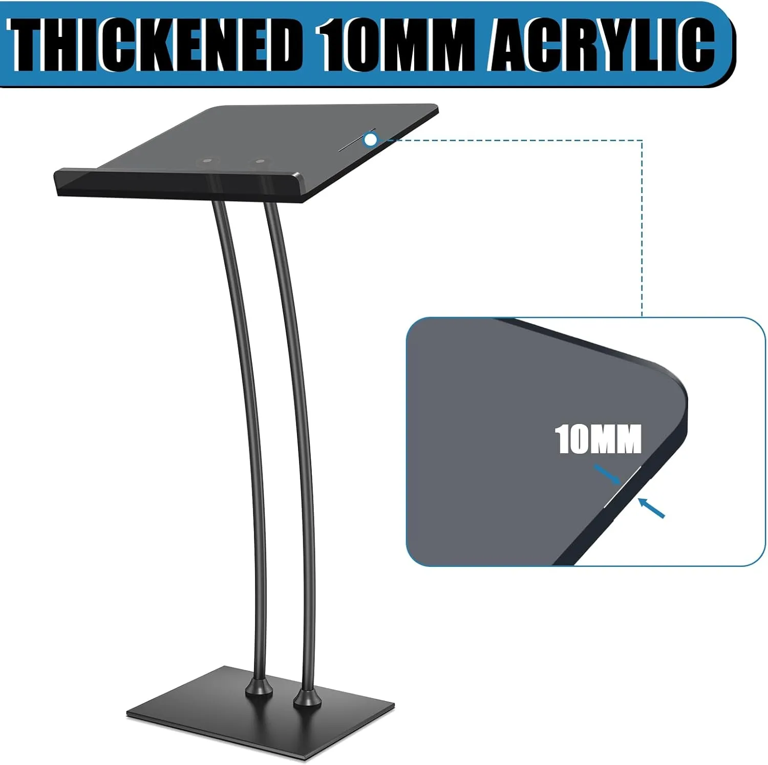 45'' Acrylic Podium Stand, Ultra Clear Iron Pulpits for Churches, Modern Lectern for Church, Conference, Speech, Classroom, 44.9''H x 23.6''L x 15.7''W (Black)