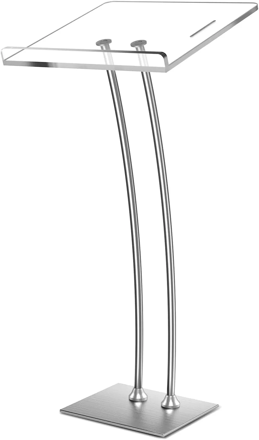 45" Acrylic Podium Stand, Ultra Clear Iron Pulpit for Churches, Modern Podium Lectern for Conferences, Speeches, Classrooms, 44.9"H x 23.6"L x 15.7"W