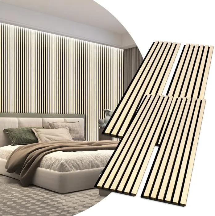 47.2"x12.2" Acoustic Wood Wall Panels, 3D Fluted Stylish Noise Control Wood Panels, Soundproofing and Decorative Slat Panel for Walls for Home, Office, Recording Studio, Conference Room (4-Pack)