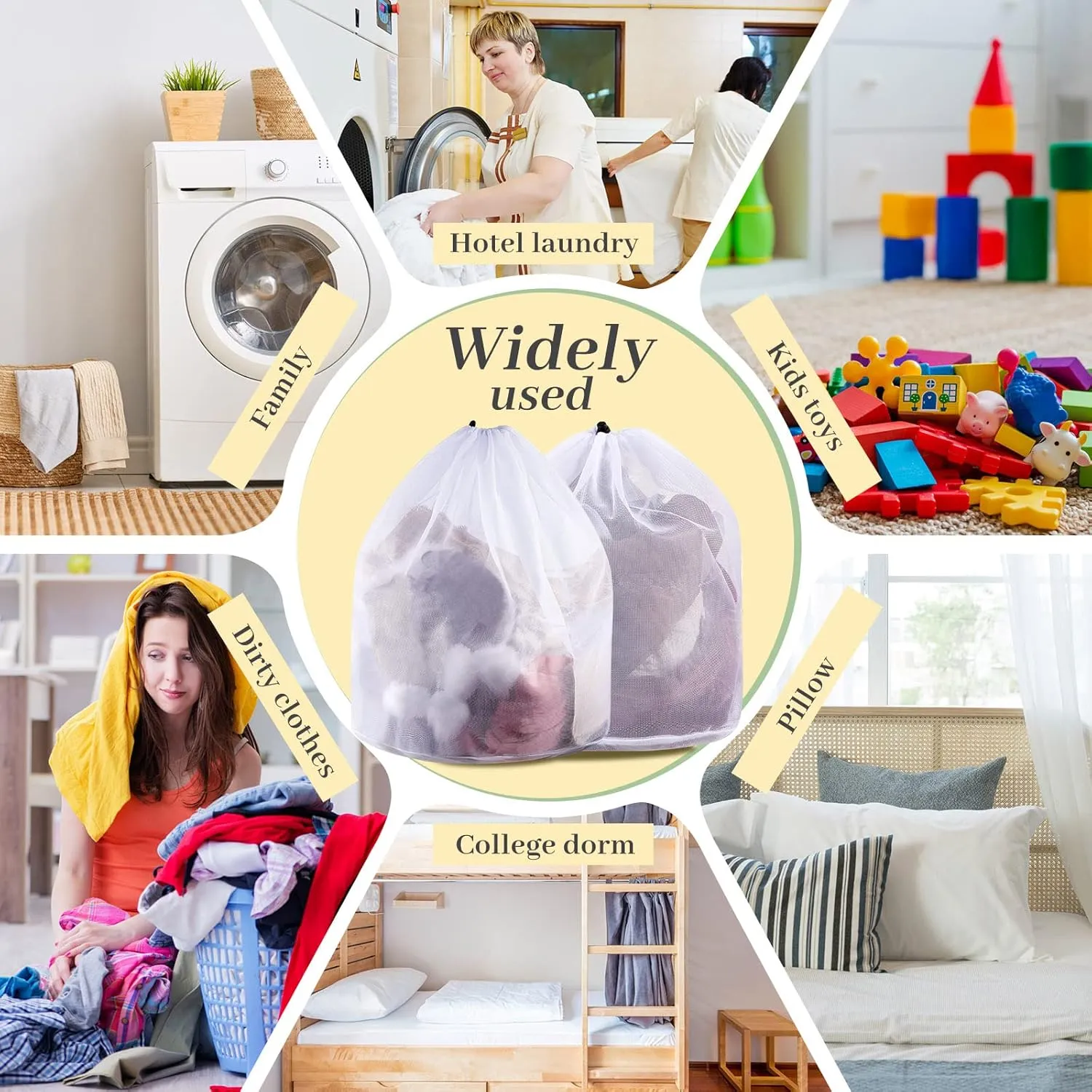 48 Pcs Fine Mesh Laundry Net with Drawstring - Heavy Duty White Mesh Bags - Machine Washable - X-Large for Delicates, College Dorm