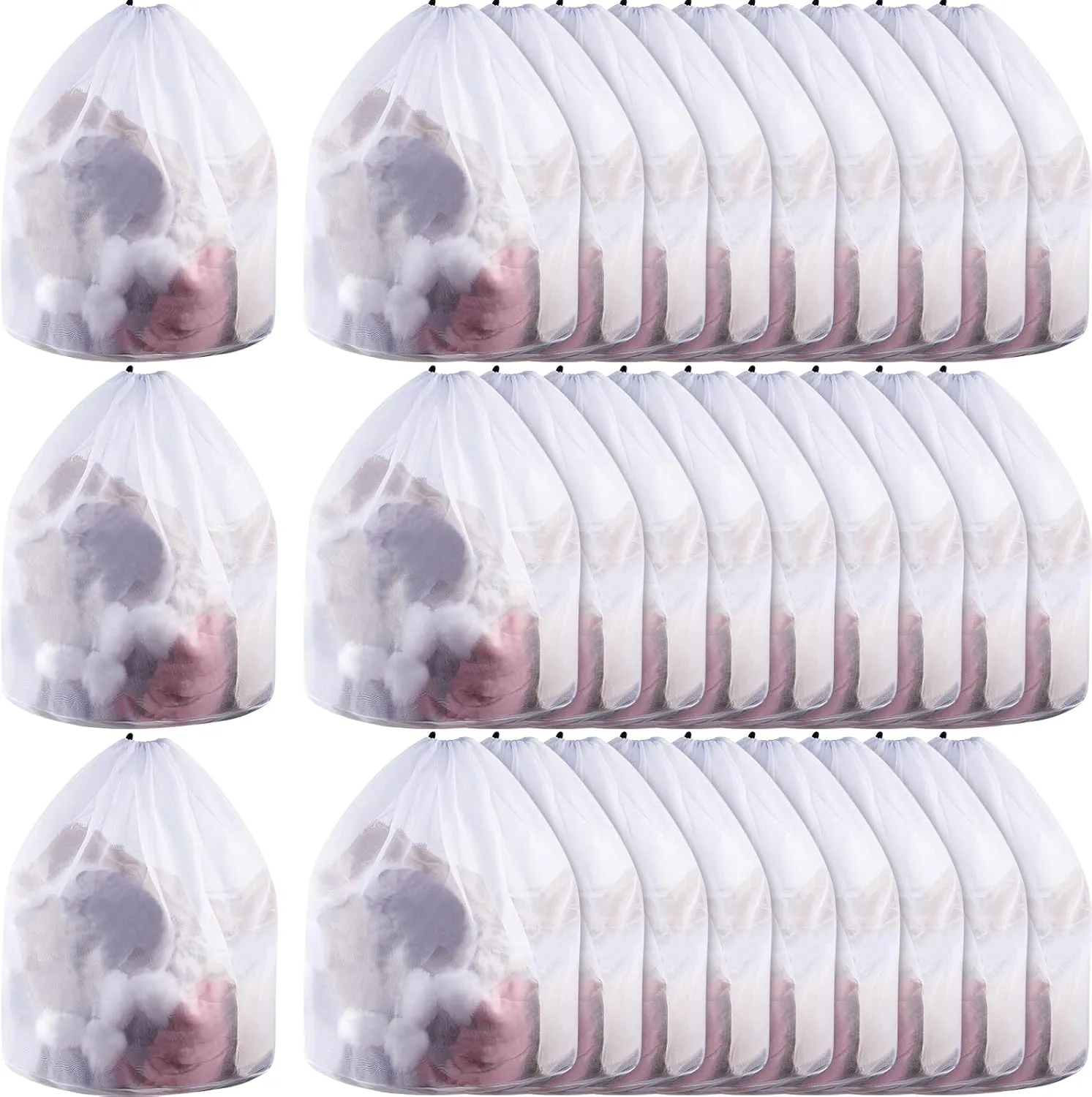 48 Pcs Fine Mesh Laundry Net with Drawstring - Heavy Duty White Mesh Bags - Machine Washable - X-Large for Delicates, College Dorm