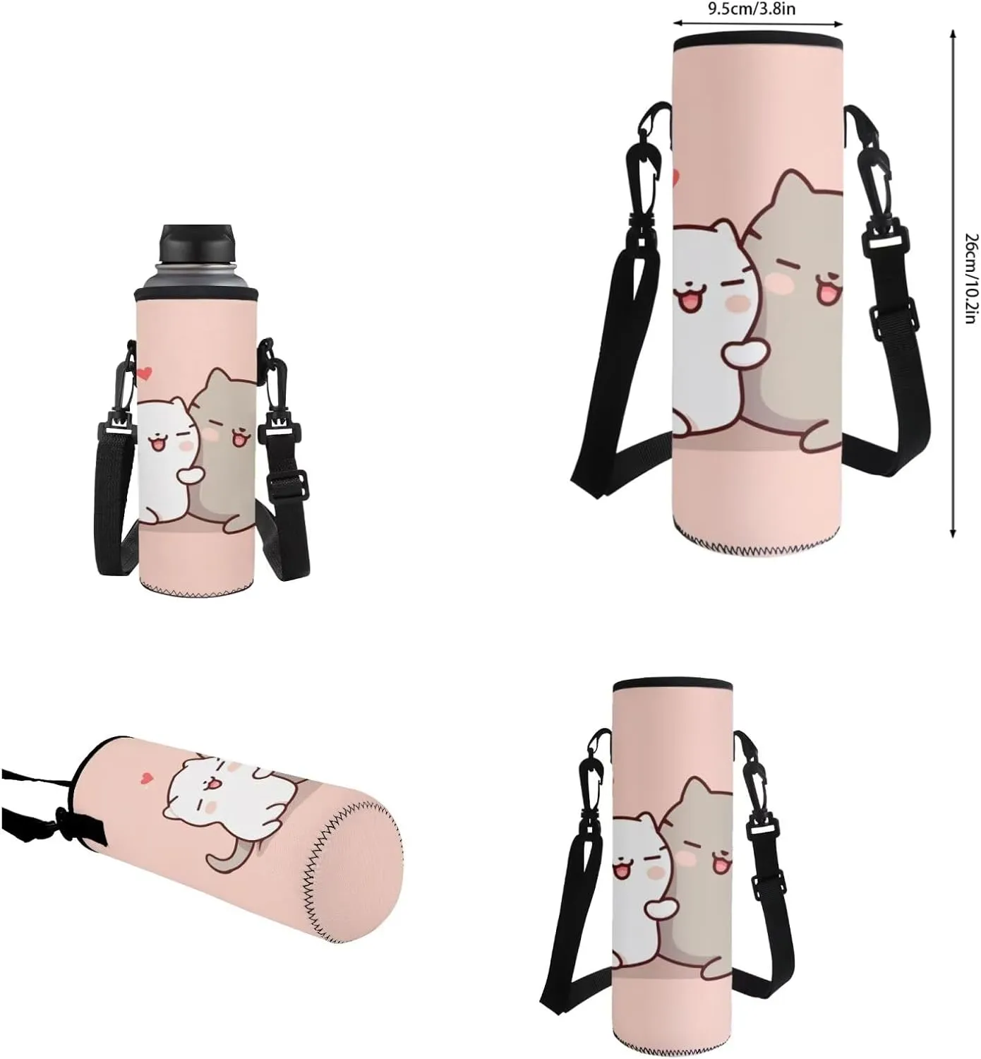 4PCS Backpack Sets for School Pink Cat Bookbags for 6th Grade Girls Trendy Backpacks with Lunch Box Water Bottle Holder and Pencil Holder for Elementary Students Gifts