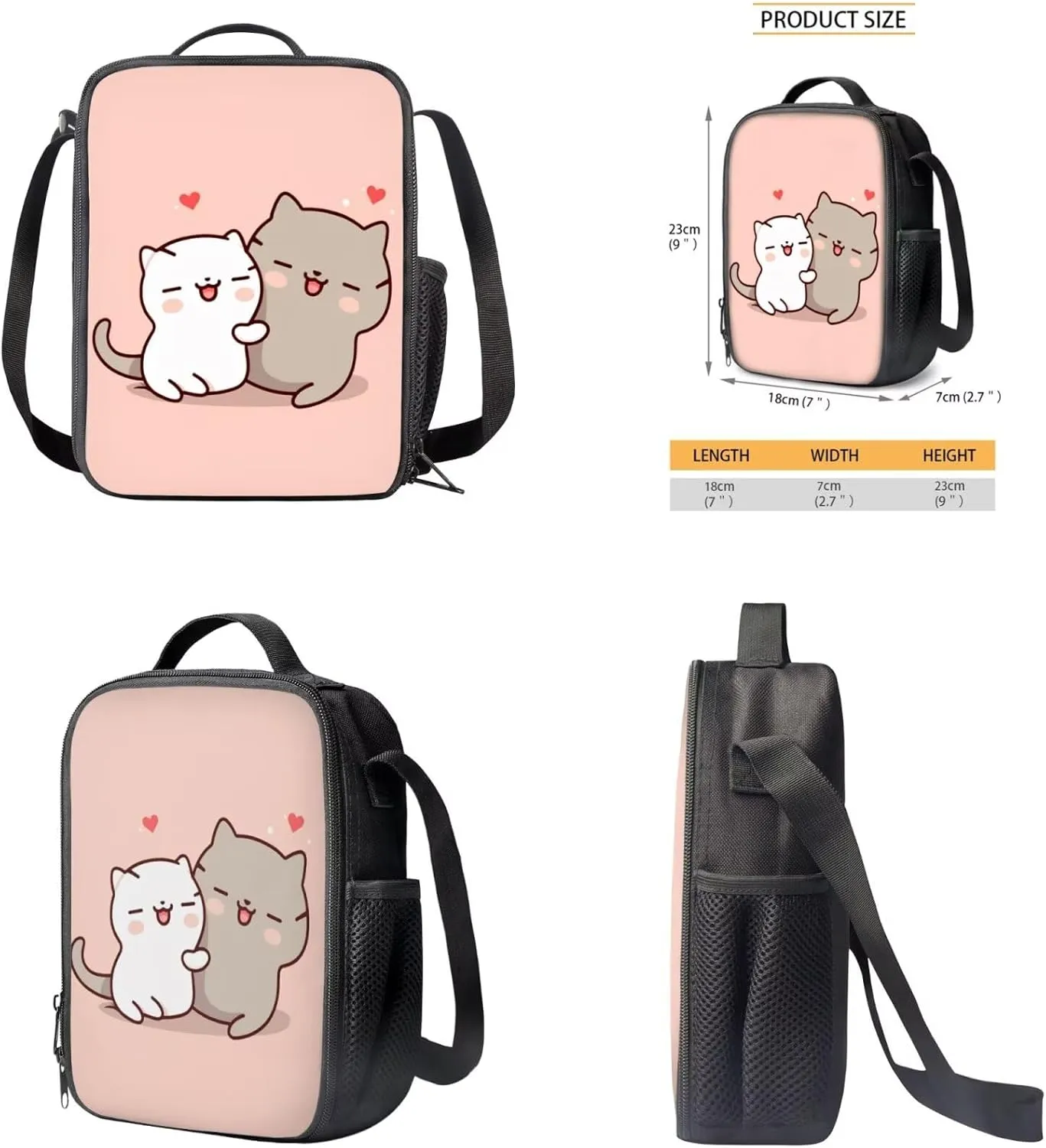 4PCS Backpack Sets for School Pink Cat Bookbags for 6th Grade Girls Trendy Backpacks with Lunch Box Water Bottle Holder and Pencil Holder for Elementary Students Gifts