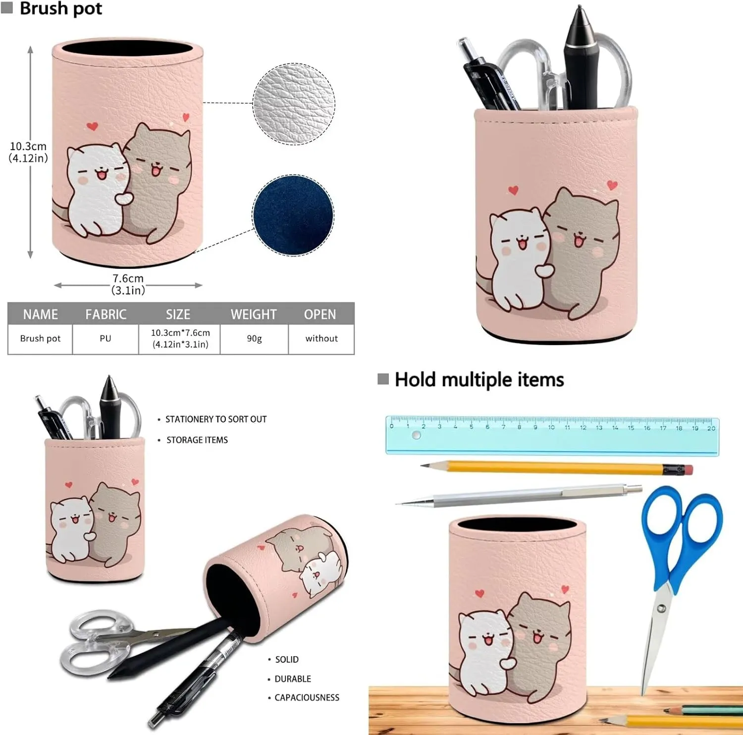 4PCS Backpack Sets for School Pink Cat Bookbags for 6th Grade Girls Trendy Backpacks with Lunch Box Water Bottle Holder and Pencil Holder for Elementary Students Gifts