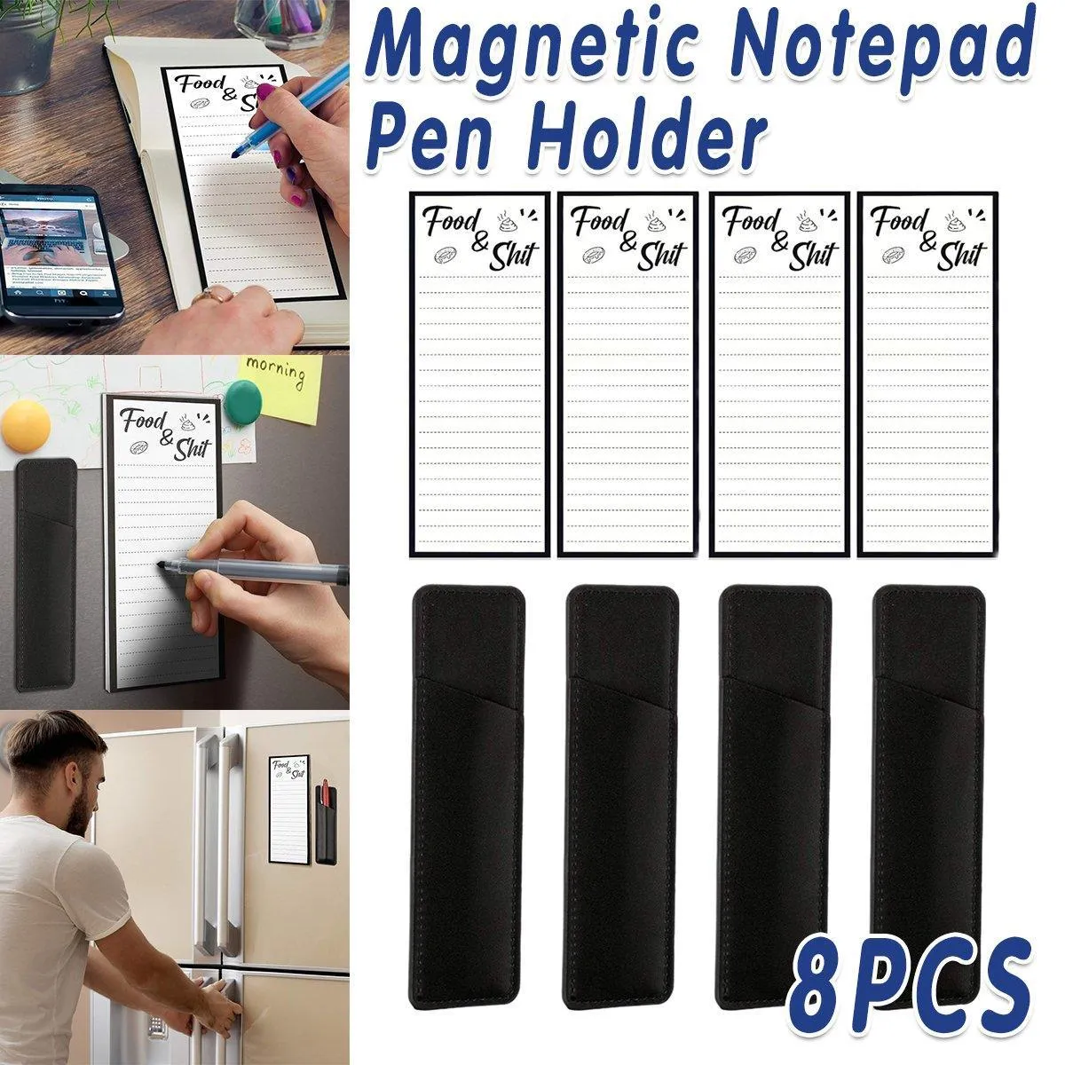 4X Magnetic Fridge Memo Pad and 4X Pen Clip Sticky Rectangular Notepad Sheet 50 Page