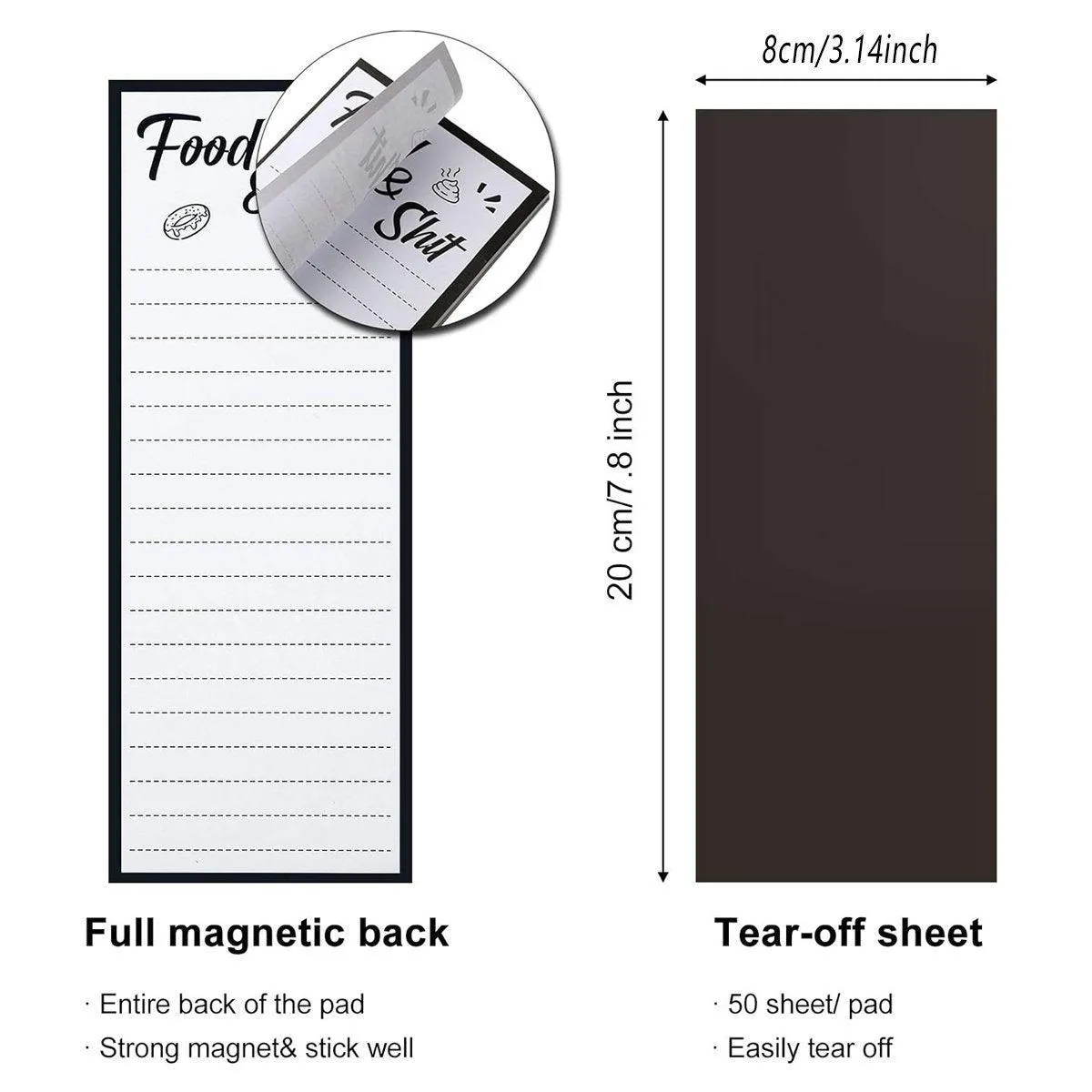 4X Magnetic Fridge Memo Pad and 4X Pen Clip Sticky Rectangular Notepad Sheet 50 Page