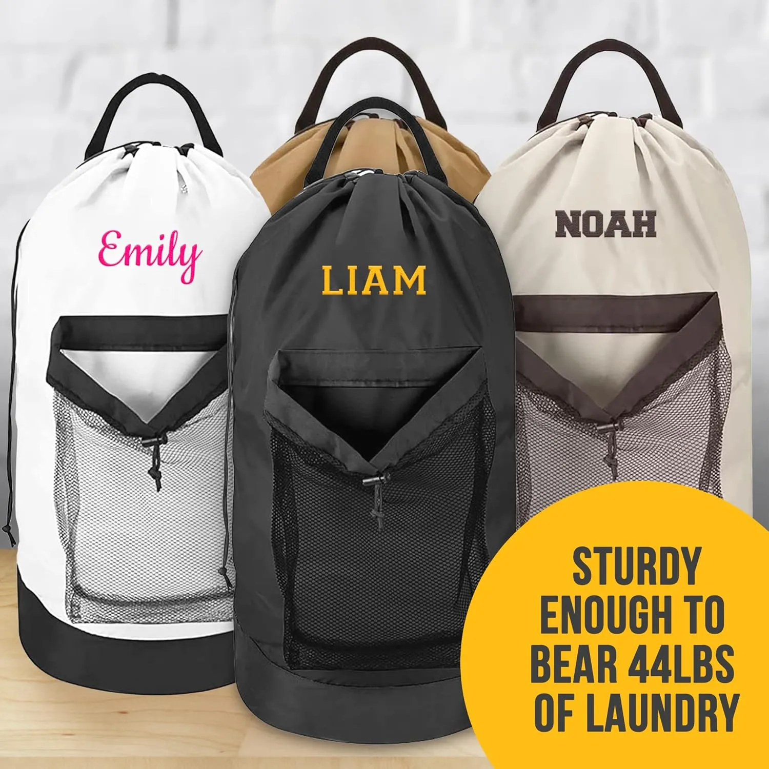 5 Pack Personalized Laundry Bag Heavy Duty Custom Graduation University XL Bag Backpack with Hanging Shoulder Strap & Mesh Pocket - Back to School College Graduation Gift - Choose Font & Thread Color