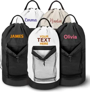 5 Pack Personalized Laundry Bag Heavy Duty Custom Graduation University XL Bag Backpack with Hanging Shoulder Strap & Mesh Pocket - Back to School College Graduation Gift - Choose Font & Thread Color