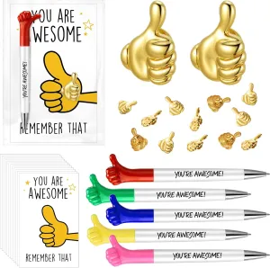 50 Sets Employee Appreciation Gifts Bulk Inspirational Pen Thumbs up Pins with Thank You Cards Opp Bags You Are Awesome Gifts for Mother's Day Teacher Students Nurse Volunteer