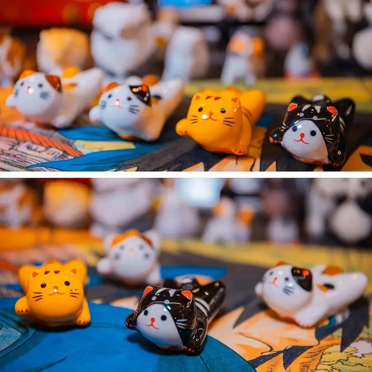 5PCS Cute Kitten Ceramic Chopstick Holder Set Cat Chopsticks Rack Pen Rest Craft