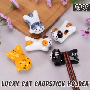 5PCS Cute Kitten Ceramic Chopstick Holder Set Cat Chopsticks Rack Pen Rest Craft