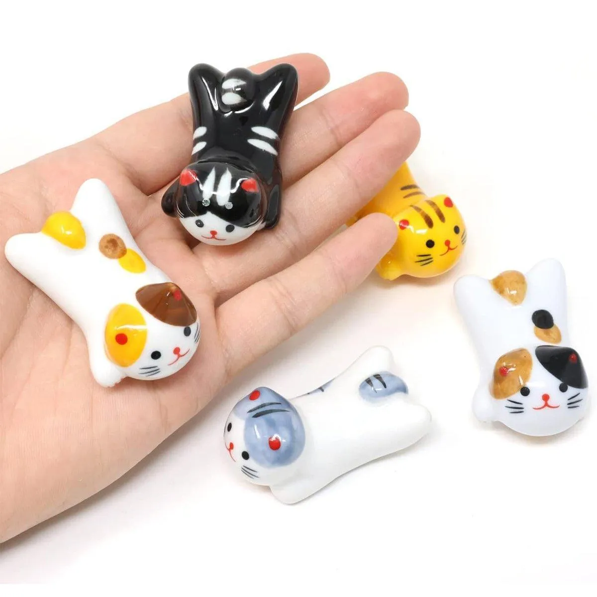 5PCS Cute Kitten Ceramic Chopstick Holder Set Cat Chopsticks Rack Pen Rest Craft