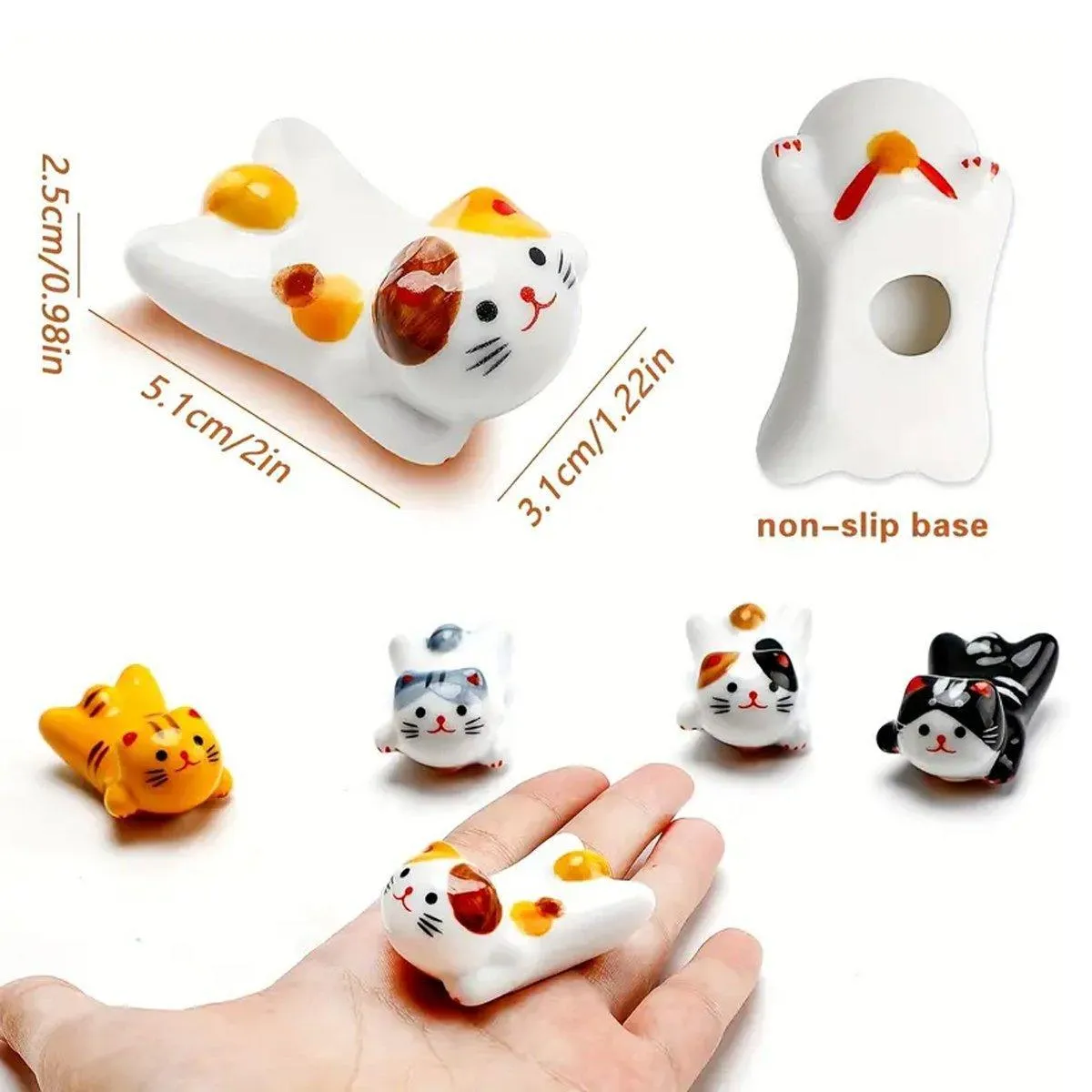 5PCS Cute Kitten Ceramic Chopstick Holder Set Cat Chopsticks Rack Pen Rest Craft