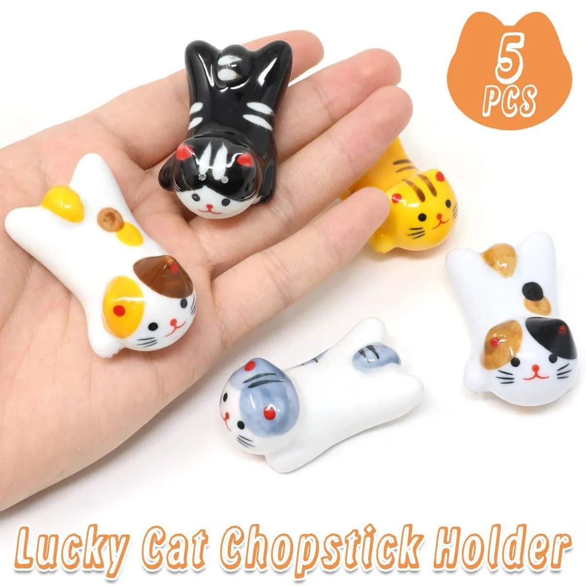 5PCS Cute Kitten Ceramic Chopstick Holder Set Cat Chopsticks Rack Pen Rest Craft