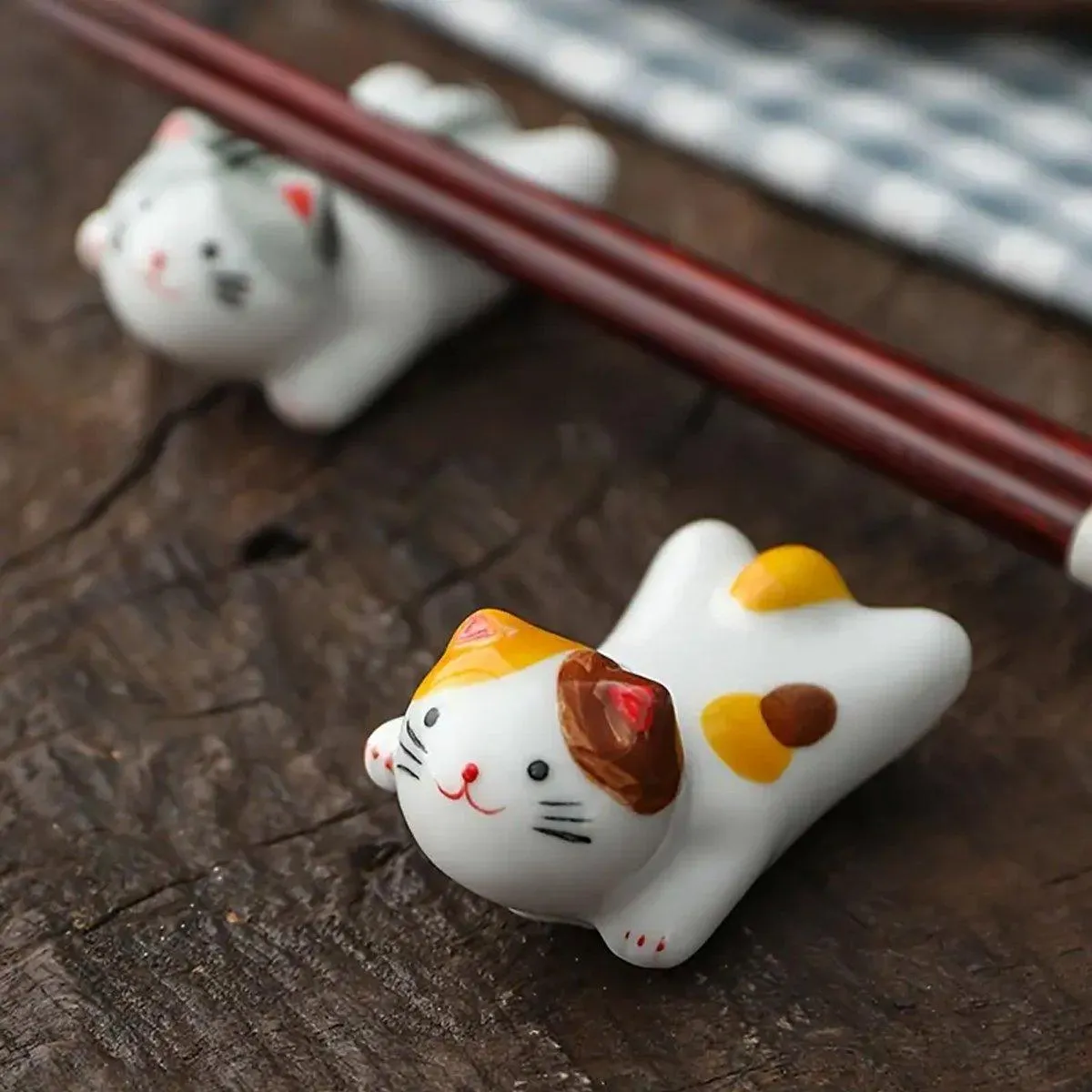 5PCS Cute Kitten Ceramic Chopstick Holder Set Cat Chopsticks Rack Pen Rest Craft