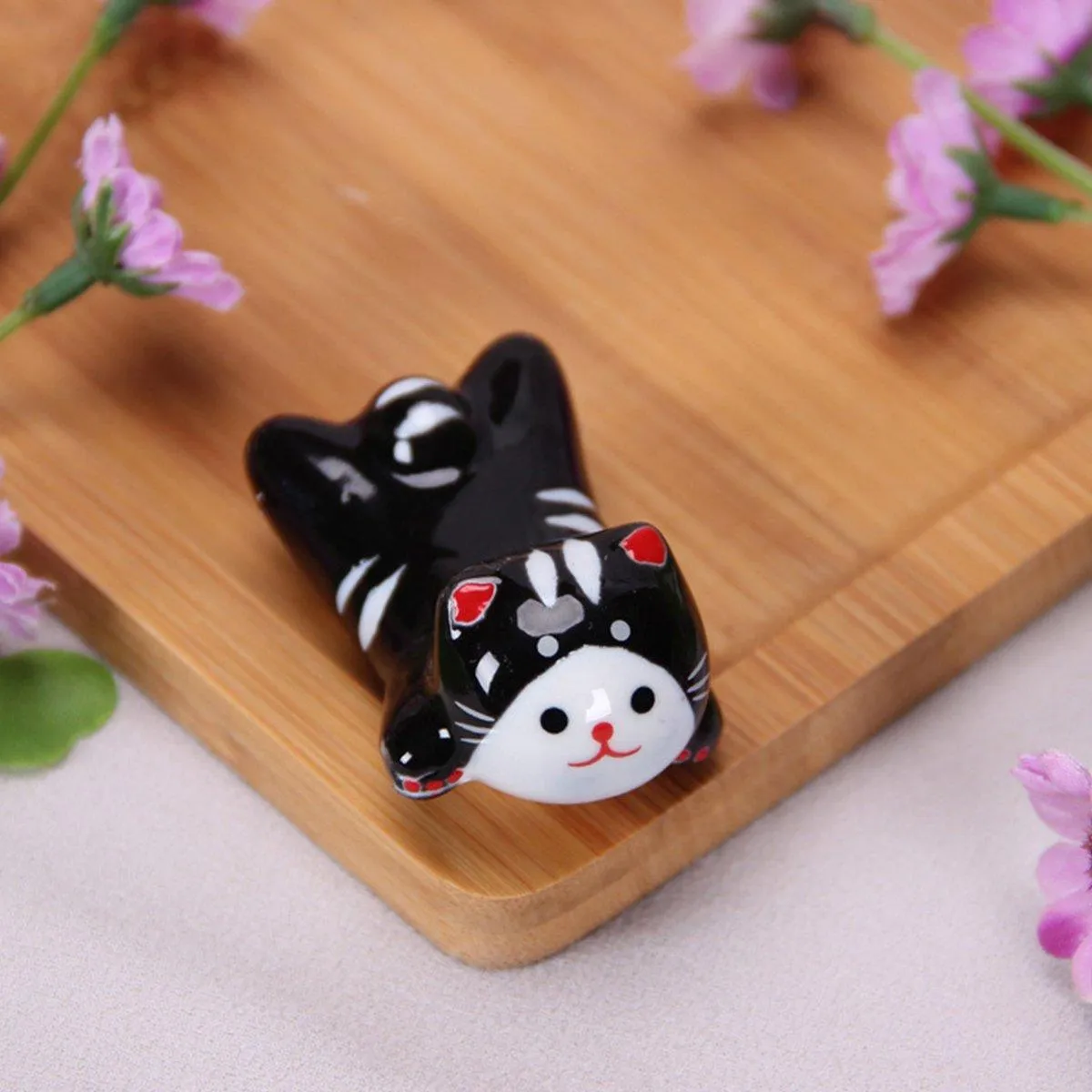 5PCS Cute Kitten Ceramic Chopstick Holder Set Cat Chopsticks Rack Pen Rest Craft