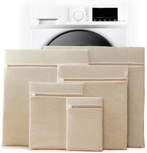 5Pcs Mesh Laundry Bag, Organic Cotton Mesh Laundry Bags With Zipper, Machine Washing Bag for Clothes, Underwear, Household Items, Travel Storage Finishing Bag, Blouse Bra Socks Stockings