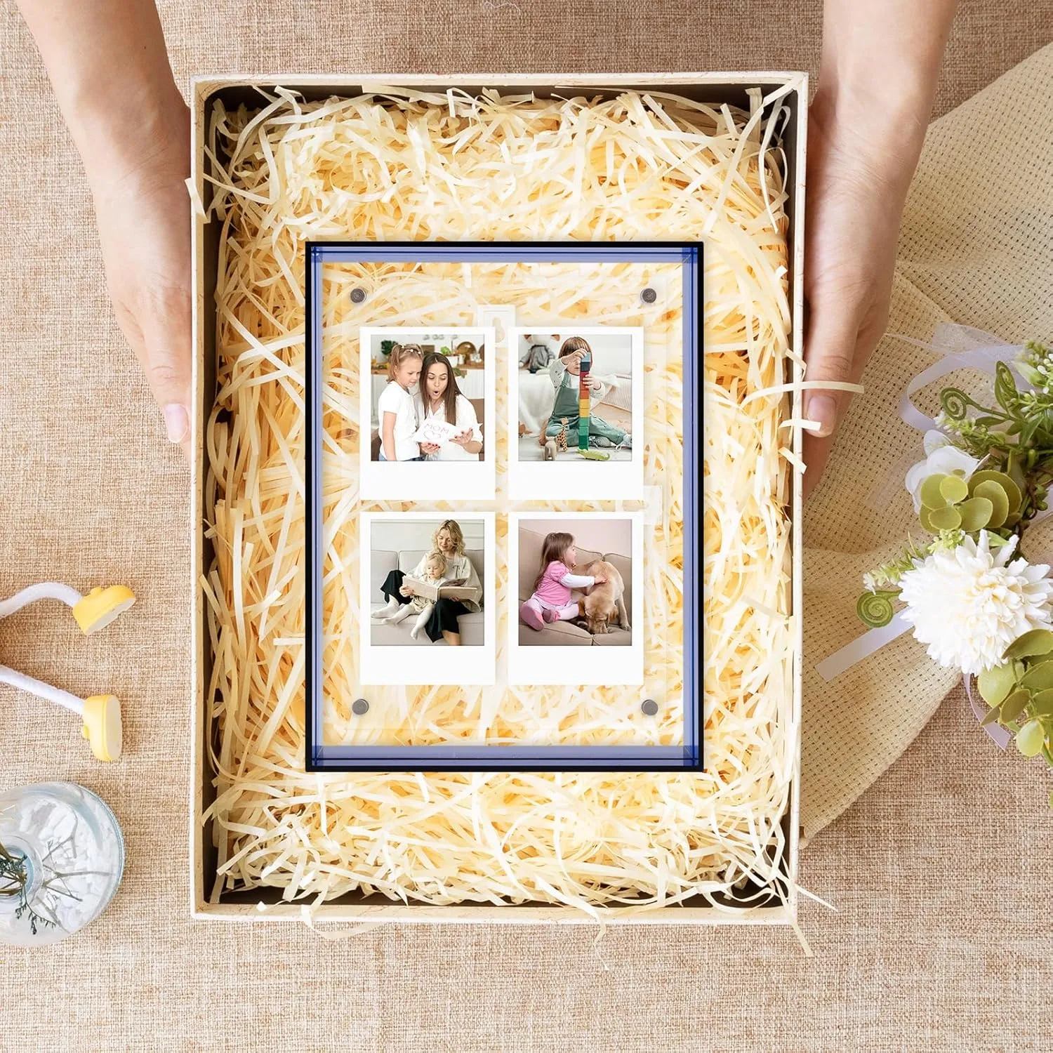 5x7 Acrylic Picture Frame Blue - Clear Floating Photo Frames for 5 x 7 Inches Art Print - Individual for Tabletop Display - With Hangers for Wall Mount Horizontal or Vertical - 1 Pack