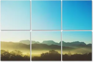 6 Pack Art Acoustic Panels Yellow Sunrise Cape Winelands Early Misty Silhouette Tree Mountain Self Adhesive Decorative Soundproof Wall Panels Sound Absorbing Panel 72"x48" for Office Home Studio