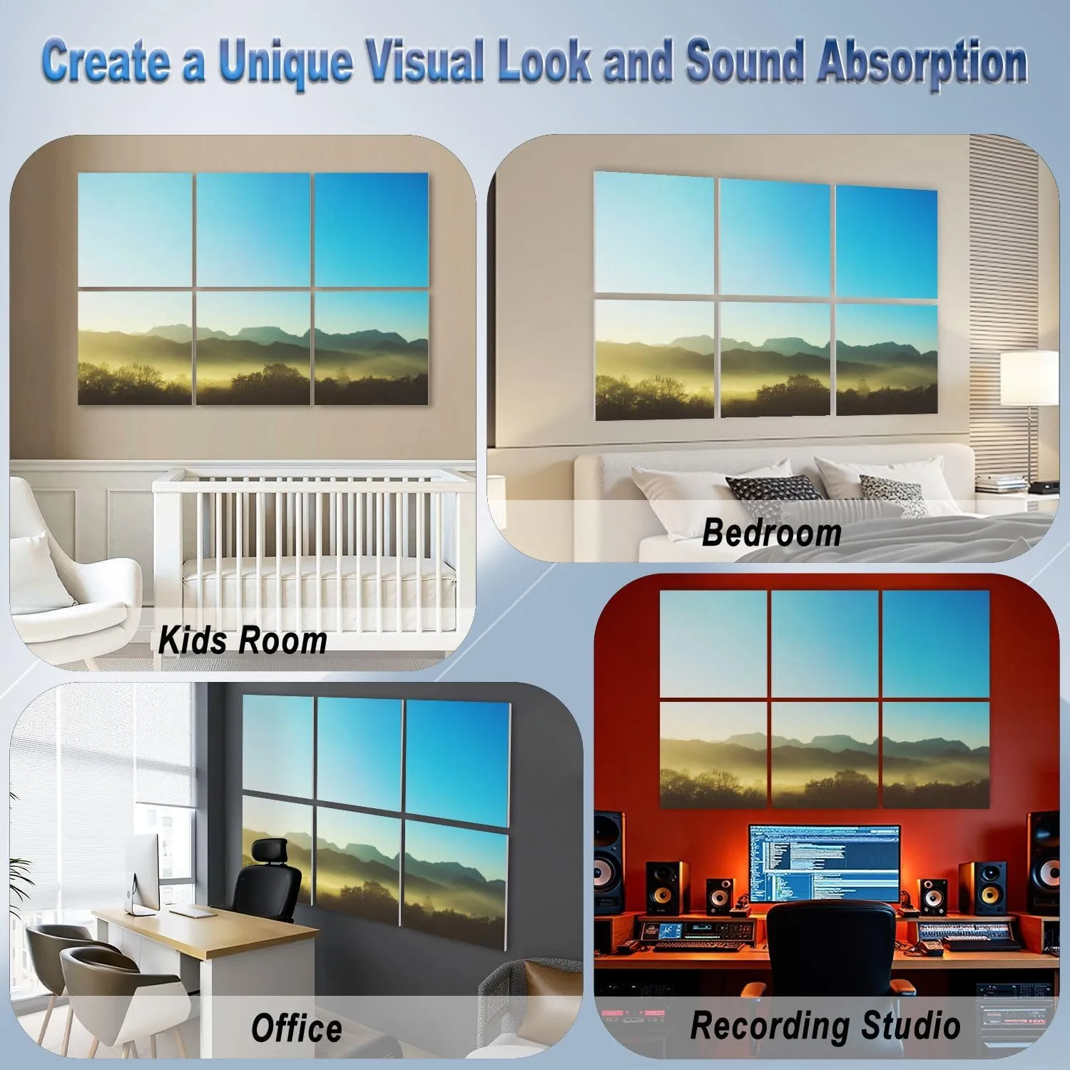 6 Pack Art Acoustic Panels Yellow Sunrise Cape Winelands Early Misty Silhouette Tree Mountain Self Adhesive Decorative Soundproof Wall Panels Sound Absorbing Panel 72"x48" for Office Home Studio