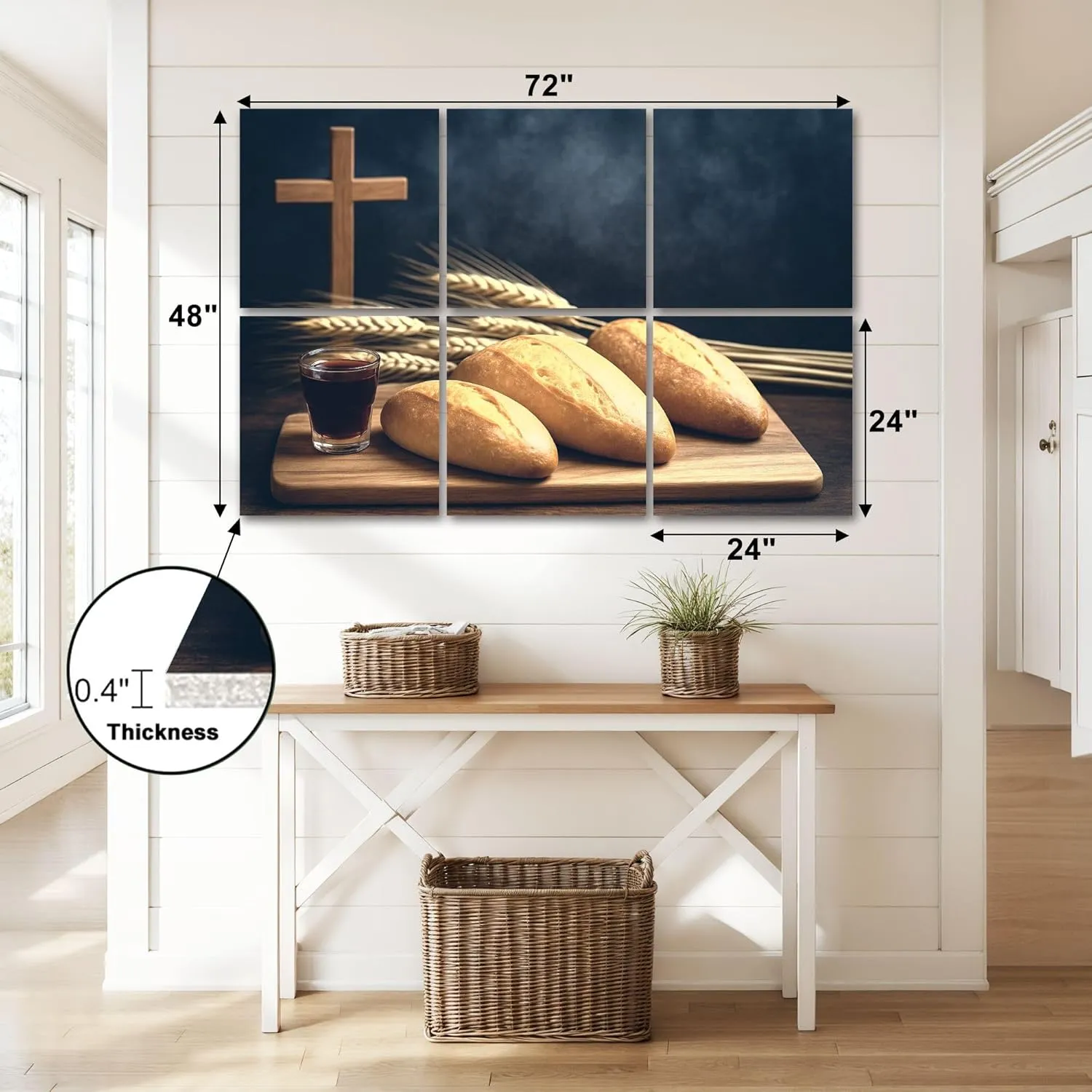 6 Panels Art Acoustic Panels selective focus bread grape beverage stand wood cross for inspiration Soundproof Wall Panels Padding Decorative Sound Absorbing Panels 72"x48" for Recording Studios Home