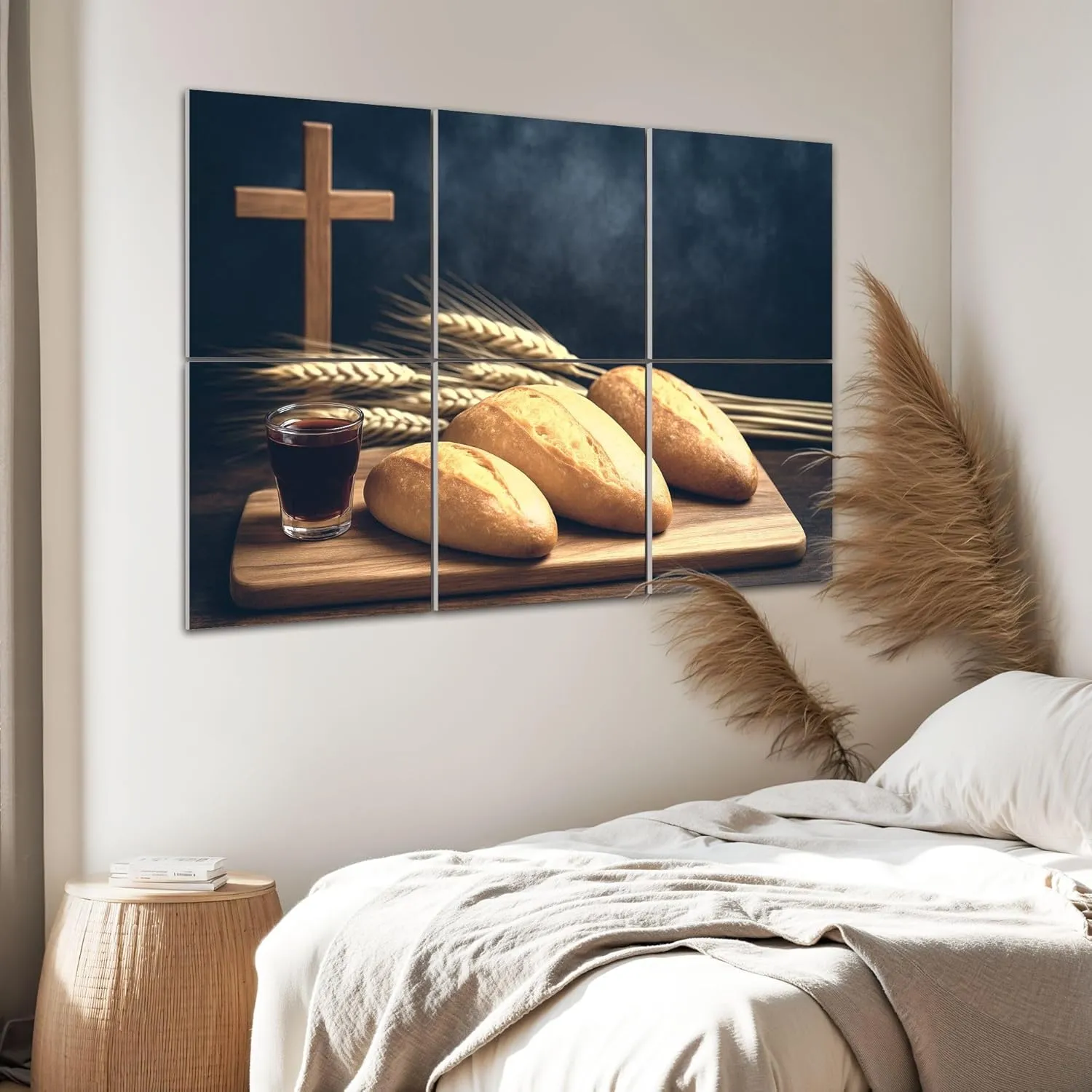 6 Panels Art Acoustic Panels selective focus bread grape beverage stand wood cross for inspiration Soundproof Wall Panels Padding Decorative Sound Absorbing Panels 72"x48" for Recording Studios Home