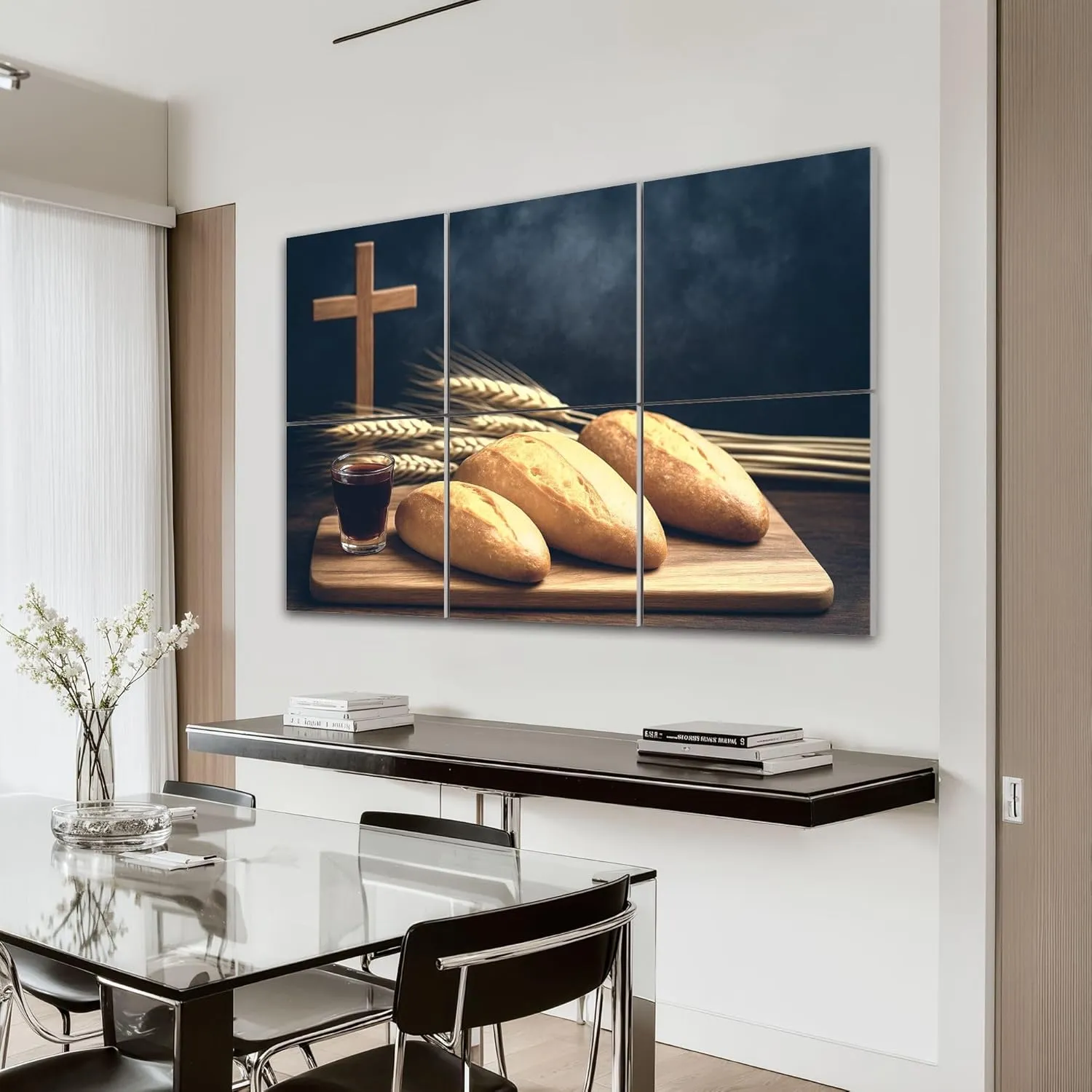 6 Panels Art Acoustic Panels selective focus bread grape beverage stand wood cross for inspiration Soundproof Wall Panels Padding Decorative Sound Absorbing Panels 72"x48" for Recording Studios Home