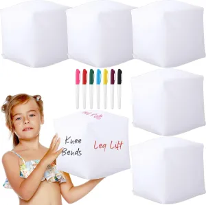 6 Pcs 11.8 Inch Jumbo Inflatable Dice DIY Blank Giant Inflatable Jumbo Dice PVC Reusable Toy with 7 Pcs Colorful Marker Pens or Write for Indoor Outdoor Game Activity Pool Party