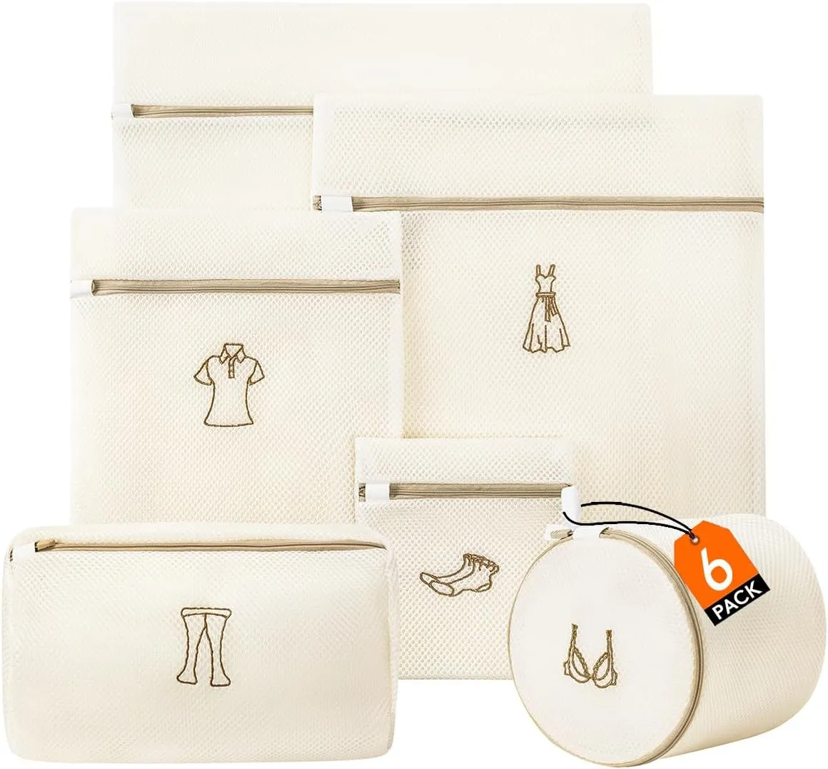 6 PCS Mesh Laundry Bags Set for Delicates, Durable Zipper Machine Washable Laundry Storage Bags Travel Storage Organize Bag for Undergarments, Bra, Blouses & Sweaters, Socks
