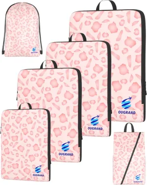 6 Set Compression Packing Cubes for Carry On Suitcase Travel Must Haves Travel Bags Organizer for Luggage Suitcase Organizer Bags Set for Travel Essentials Luggage Organizer Bags (Z-PinkPetal)