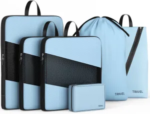 6 Set Travel Organizer Cubes for Travel Essentials Compression Packing Cubes for Suitcases Lunar Black and Blue