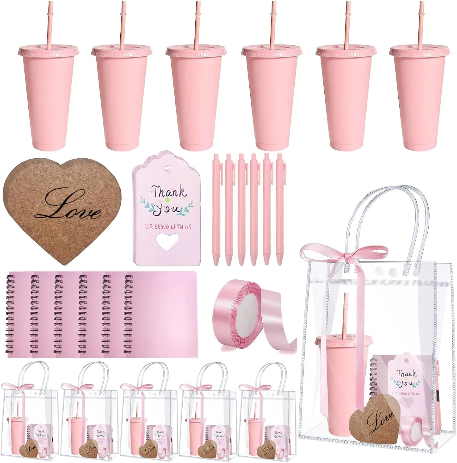 6 Sets Baby Shower Prizes for Game Winners Tumbler Pen Gift Bag Baby Shower Bridal Shower Game Prizes Pink